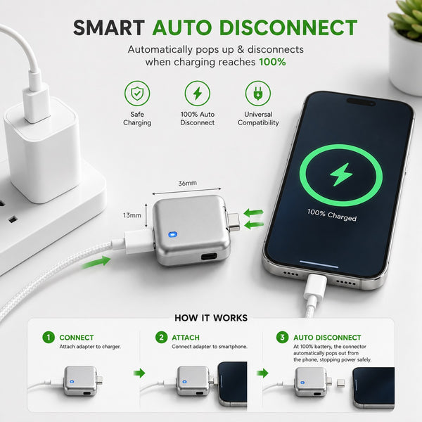 Smart Auto Disconnect USB-C Charging Adapter – Intelligent Battery Protection Device