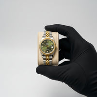 Rolex Oyster Perpetual Datejust 36 – Green Sunburst Dial | Diamond Hour Markers | Yellow Rolesor Jubilee Bracelet