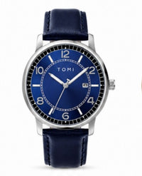 TOMI Classic Noir Quartz Watch – Black Dial | Rose Gold Accents | Brown Genuine Leather Strap