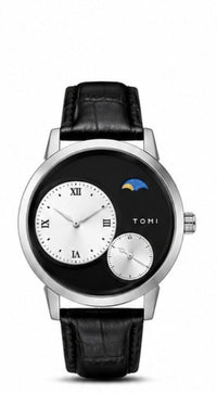 TOMI Lunar Dual Dial Moonphase Watch – Rose Gold & Black Leather