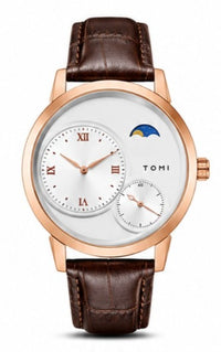 TOMI Lunar Dual Dial Moonphase Watch – Rose Gold & Black Leather