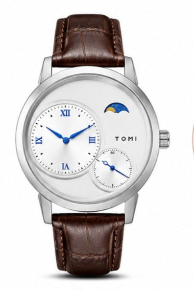 TOMI Lunar Dual Dial Moonphase Watch – Rose Gold & Black Leather