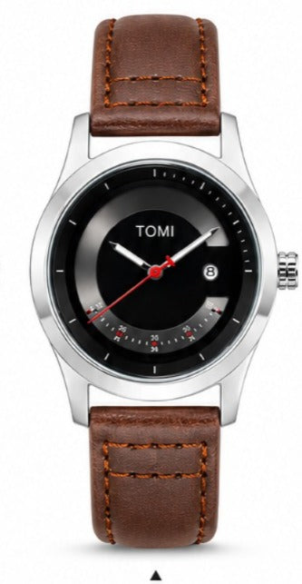 TOMI Heritage Rose Gold Minimalist Dress Watch – Silver Sunburst Dial | Genuine Brown Leather Strap