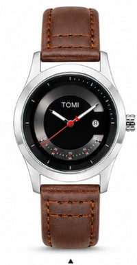 TOMI Heritage Rose Gold Minimalist Dress Watch – Silver Sunburst Dial | Genuine Brown Leather Strap
