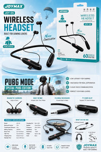 JOYMAX JOY-05 Wireless Bluetooth Neckband Earphones – 60H Battery | Low Latency Gaming Mode | Built-in Mic | Magnetic Earbuds | TF Card Support