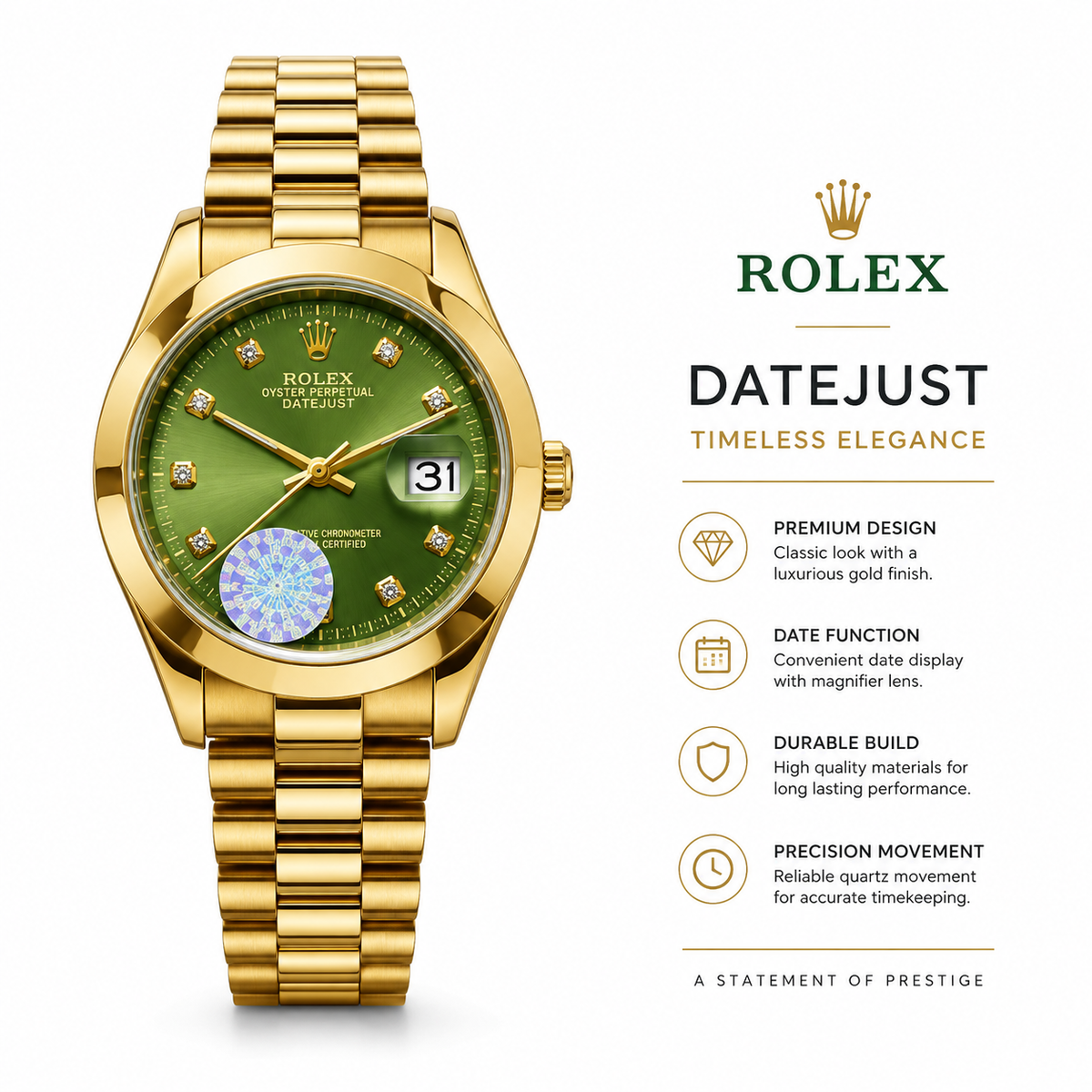 Luxury Gold-Tone Green Dial Men's Watch – Classic Premium Design